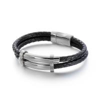 Titanium Steel Bracelet, with cowhide cord, plated, for man, more colors for choice, Length:Approx 8.26 Inch, Sold By PC