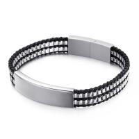 316L Stainless Steel Bracelet, with cowhide cord, for man, original color, Length:Approx 8.07 Inch, Sold By PC