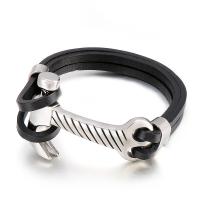 Titanium Steel Bracelet, with cowhide cord, for man, original color, Length:Approx 9.05 Inch, Sold By PC