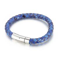 Acier titane bracelet, avec vachette cordon, pour homme, bleu, Longueur:Environ 8.46 pouce, Vendu par PC