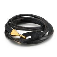 Titanium Steel Bracelet with cowhide cord plated dyed & for man Length Approx 23.62 Inch Sold By PC