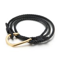 Titanium Steel Bracelet, with cowhide cord, gold color plated, dyed & for man, black, Length:Approx 21.65 Inch, Sold By PC