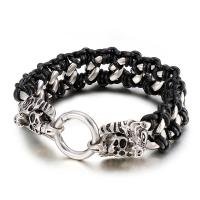 Titanium Steel Bracelet, with cowhide cord, different styles for choice & for man, black, Length:Approx 9.05 Inch, Sold By PC