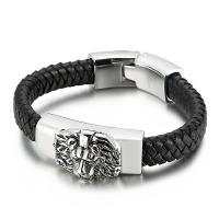 Titanstahl Armband, mit Rindsleder Schnur, verschiedene Stile für Wahl & für den Menschen, schwarz, Länge:ca. 8.66 ZollInch, verkauft von PC
