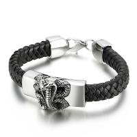 Titanium Steel Bracelet, with cowhide cord, different styles for choice & for man, black, Length:Approx 8.66 Inch, Sold By PC