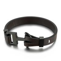 Partículas de aço pulseira, with cabo de couro, arma preta banhada, para o homem, preto, comprimento Aprox 8.85 inchaltura, vendido por PC