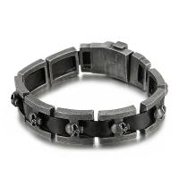 Partículas de aço pulseira, with cabo de couro, arma preta banhada, para o homem, preto, comprimento Aprox 9.44 inchaltura, vendido por PC