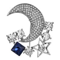 Rhinestone Brooch Zinc Alloy Moon and Star silver color plated Unisex & with rhinestone nickel lead & cadmium free Sold By PC
