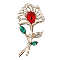 Rhinestone Brooch Zinc Alloy Rose rose gold color plated for woman & with rhinestone nickel lead & cadmium free Sold By PC