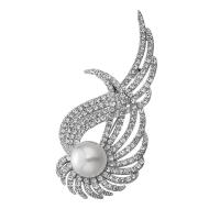 Rhinestone Brooch, Tibetan Style, with Plastic Pearl, silver color plated, for woman & with rhinestone, more colors for choice, nickel, lead & cadmium free, 30x63mm, Sold By PC
