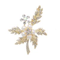 Rhinestone Brooch Zinc Alloy with Plastic Pearl gold color plated for woman & with rhinestone nickel lead & cadmium free Sold By PC