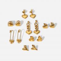 Boucle d'oreille goutte inox, acier inoxydable, bijoux de mode & styles différents pour le choix & pavé de micro zircon & pour femme, doré, Vendu par paire