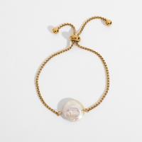 Bracelet en perles de culture d'eau douce, acier inoxydable, avec perle d'eau douce cultivée, bijoux de mode & Style baroque & pour femme, doré, 18.82mm, Longueur:5.5 pouce, Vendu par PC