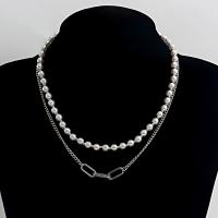 Plastic Pearl Necklace, Tibetan Style, with ABS Plastic Pearl, with 5cm extender chain, high quality plated, Double Layer & fashion jewelry & for woman, more colors for choice, Sold Per 46 cm Strand