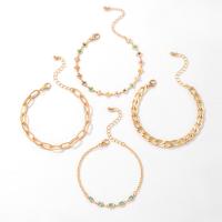 Cink Alloy narukvice, s 5.5cm Produžetak lanac, zlatna boja pozlaćen, 4 komada & modni nakit & za žene & emajl & s Rhinestone, zlatan, Dužina 17 cm, Prodano By Set
