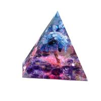 Resin Pyramid Decoration, with Gemstone & Brass, Pyramidal, gold color plated, different size for choice & epoxy gel, mixed colors, Sold By PC