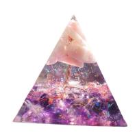 Resin Pyramid Decoration, with Amethyst & Rose Quartz & Brass, Pyramidal, gold color plated, epoxy gel, mixed colors, 80mm, Sold By PC