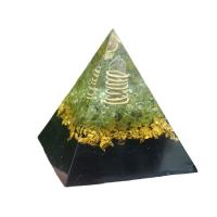 résine Décoration pyramide, avec pierre gemme & laiton, Pyramidal, Placage de couleur d'or, normes différentes pour le choix & autocollant époxyde, couleurs mélangées, Vendu par PC