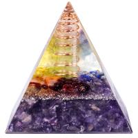 resina Decoração Pyramid, with misto de pedras semi-preciosas & cobre, Piramidal, banhado, materiais diferentes para a escolha & adesivo epóxi, Mais cores pare escolha, 50x50mm, vendido por PC