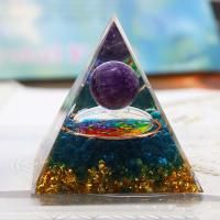 Resin Pyramid Decoration, with Gemstone & Brass, Pyramidal, gold color plated, epoxy gel, mixed colors, 60mm, Hole:Approx 1mm, Sold By PC