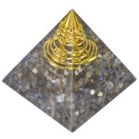 Resin Pyramid Decoration with Gemstone & Iron Pyramidal gold color plated & epoxy gel Sold By PC