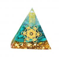 канифоль Пирамида украшения, с Полудрагоценный камень & Латунь, пирамида, плакирован золотом, разный размер для выбора & Эпоксидная стикер, разноцветный, продается PC