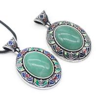 Zinc Alloy Pendant with Gemstone Ellipse silver color plated DIY nickel lead & cadmium free Sold By PC