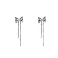 Brass Drop Earring, Bowknot, high quality silver color plated, fashion jewelry & micro pave cubic zirconia & for woman, silver color, nickel, lead & cadmium free, 17x65mm, Sold By Pair