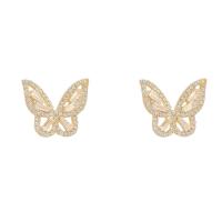 Cubic Zirconia Micro Pave Brass Earring Butterfly high quality plated fashion jewelry & micro pave cubic zirconia & for woman nickel lead & cadmium free Sold By Pair