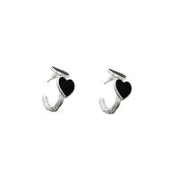 Tibetan Style Stud Earring, Heart, high quality silver color plated, fashion jewelry & for woman & enamel, silver color, nickel, lead & cadmium free, 10x20mm, Sold By Pair