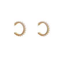 Boucle d'oreille dormeuse en alliage de zinc, avec perle de plastique, beignet, couleur de haute qualité d'or plaqué, bijoux de mode & pour femme & avec strass, doré, protéger l'environnement, sans nickel, plomb et cadmium, 36x35mm, Vendu par paire