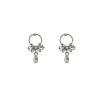 Zinc Alloy Drop Earrings Bowknot high quality silver color plated fashion jewelry & for woman & with rhinestone silver color nickel lead & cadmium free Sold By Pair