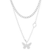Titanium Steel Necklace, with 5cm extender chain, Butterfly, polished, 2 pieces & fashion jewelry & Unisex, original color, Length:40-53 cm, Sold By Set