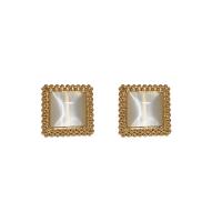 Zinc Alloy Stud Earring with Cats Eye Square high quality gold color plated fashion jewelry & for woman golden nickel lead & cadmium free Sold By Pair