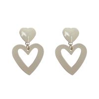 Brincos de gota de liga de zinco, Coração, estufagem de verniz, joias de moda & para mulher, branco, 55mm, vendido por par