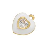 Cubic Zirconia Micro Pave Brass Pendant, Heart, gold color plated, micro pave cubic zirconia & enamel, more colors for choice, 10.50x9mm, Sold By PC
