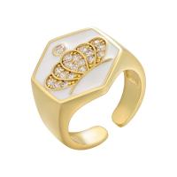 Cubique anneau en laiton Circonia Micro Pave, Placage de couleur d'or, Réglable & modèles différents pour le choix & pavé de micro zircon & pour femme & émail, plus de couleurs à choisir, 21mm, Vendu par PC