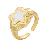 Кольца из латуни, Латунь, Звезда, плакирован золотом, Регулируемый & Женский & эмаль, Много цветов для выбора, 23x22mm, продается PC