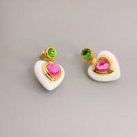 Brass Drop Earring, with Resin, Heart, 18K gold plated, fashion jewelry & for woman, nickel, lead & cadmium free, 26.70x18mm, Sold By Pair