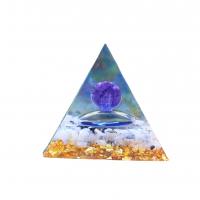 Resin Pyramid Decoration with Gold Foil & Gemstone Pyramidal epoxy gel Zodiac symbols jewelry  Sold By PC