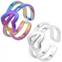 304 roestvrij staal Manchet Finger Ring, Hart, Verstelbare & uniseks & hol, meer kleuren voor de keuze, Maat:8, Verkocht door PC
