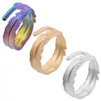 304 Stainless Steel Cuff Finger Ring Feather Vacuum Ion Plating Adjustable & Unisex US Ring Sold By PC