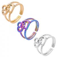 304 Stainless Steel Cuff Finger Ring Heart Vacuum Ion Plating Adjustable & Unisex & hollow US Ring Sold By PC