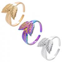 304 Stainless Steel Cuff Finger Ring Leaf Vacuum Ion Plating Adjustable & Unisex US Ring Sold By PC