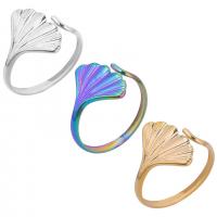 304 Stainless Steel Cuff Finger Ring Ginkgo Leaf Vacuum Ion Plating Adjustable & Unisex US Ring Sold By PC