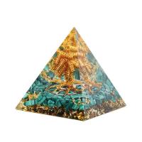Harz Pyramid Dekoration, mit Goldfolie & Edelstein & Messing, Pyramide, plattiert, verschiedene Stile für Wahl & Epoxy Aufkleber, keine, verkauft von PC