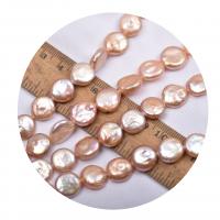 Button Gekweekte Zoetwater Parel kralen, Rond plat, DIY, roze, 12-13mm, Verkocht door Strand