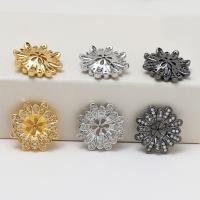 Brass Bead Cap Flower plated DIY & micro pave cubic zirconia nickel lead & cadmium free 19mm Sold By PC