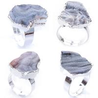 Agate fingerring, Messing, med Ice Quartz Agate, Uregelmæssig, sølvfarvet forgyldt, tilfældigt sendt & mode smykker, sølv, nikkel, bly & cadmium fri, 20-32mm, Solgt af PC