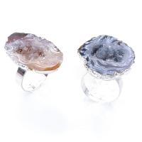 Agate Finger Ring, Brass, with Ice Quartz Agate, irregular, plated, random style & druzy style, more colors for choice, nickel, lead & cadmium free, 28-32mm, Sold By PC